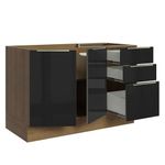 Balcão Gabinete de Pia Madesa Lux 120 cm 2 Portas 3 Gavetas - Rustic/Preto