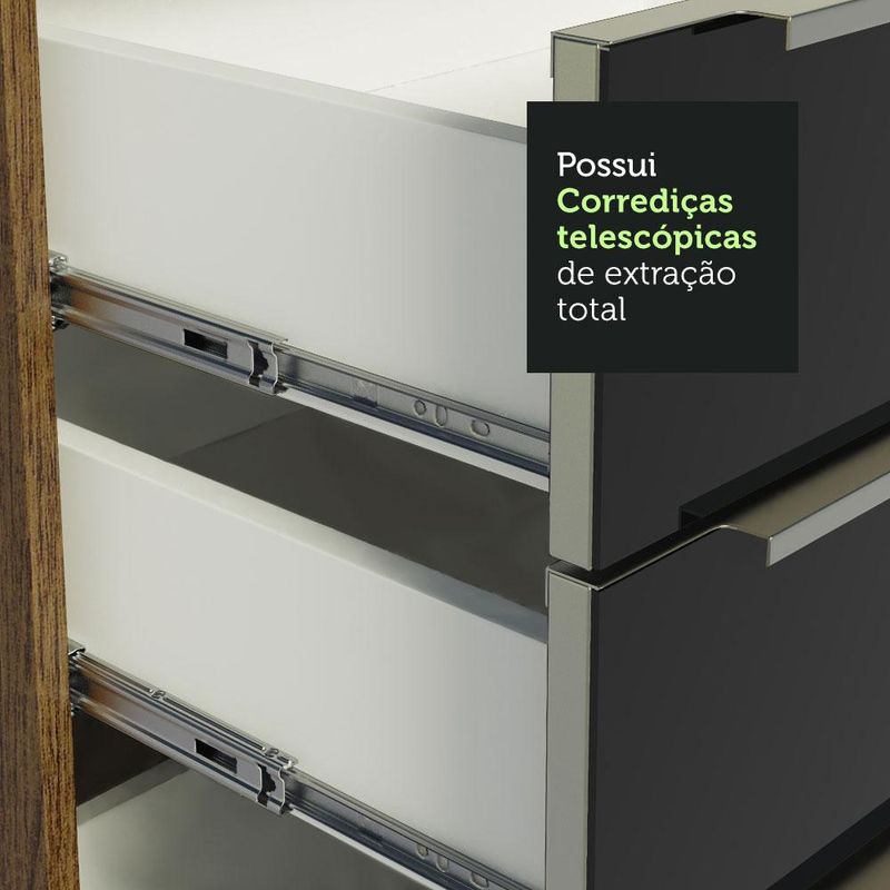 Balcão Gabinete de Pia Madesa Lux 120 cm 2 Portas 3 Gavetas - Rustic/Preto