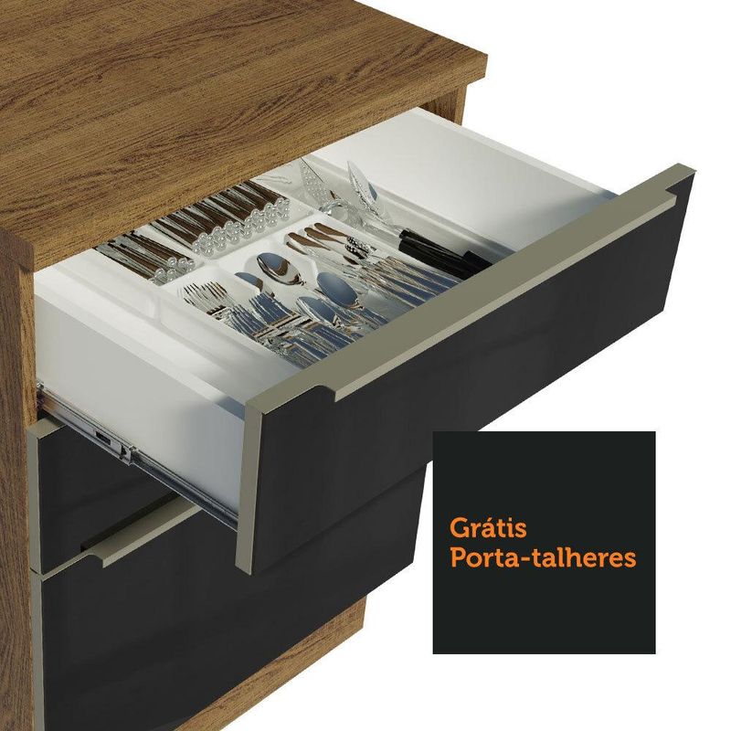 Balcão Gabinete de Pia Madesa Lux 120 cm 2 Portas 3 Gavetas - Rustic/Preto