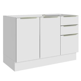 Balcão Gabinete de Pia Madesa Lux 120 cm 2 Portas 3 Gavetas (Sem Tampo) - Branco/Branco Veludo Branco/Branco Veludo