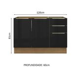 Balcão Gabinete de Pia Madesa Lux 120 cm 2 Portas 3 Gavetas - Rustic/Preto