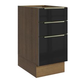 Balcão Madesa Lux 40 cm 3 Gavetas (Sem Tampo) - Rustic/Preto Rustic/Preto