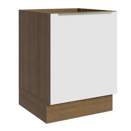Balcão Madesa Lux 60 cm 1 Porta (Sem Tampo) - Rustic/Branco Veludo Rustic/Branco Veludo