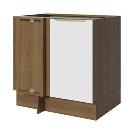 Balcão de Canto Madesa Lux 1 Porta (Sem Tampo) - Rustic/Branco Veludo Rustic/Branco Veludo