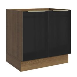 Balcão Madesa Lux 80 cm 2 Portas - Rustic/Preto Rustic/Preto