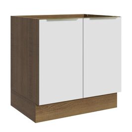 Balcão Madesa Lux 80 cm 2 Portas (Sem Tampo) - Rustic/Branco Veludo Rustic/Branco Veludo
