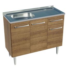 Balcão Gabinete com Pia 3 Portas e 1 Gaveta 105cm Rustic Emilly Madesa Rustic
