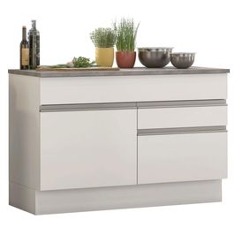 Balcão Madesa Glamy 120 cm 1 Porta e 2 Gavetas (Com Tampo) - Branco Branco