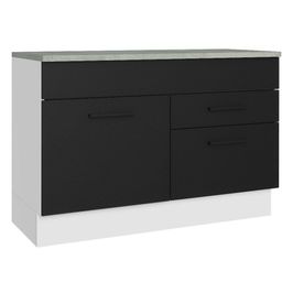Balcão de Pia Cozinha 1 Porta e 2 Gavetas (Com Tampo) Branco/Preto Agata Madesa Branco/Preto