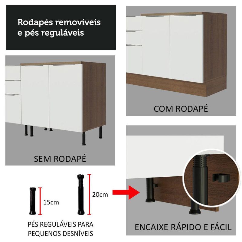 Balcão Gabinete 120 cm 1 Portas e 2 Gavetas (Com Tampo) Rustic/Branco Stella Madesa
