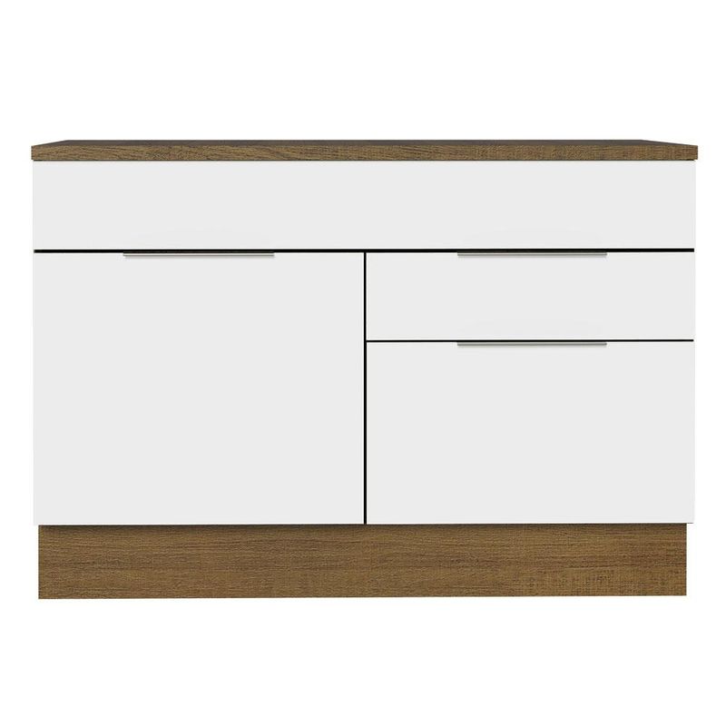 Balcão Gabinete 120 cm 1 Portas e 2 Gavetas (Com Tampo) Rustic/Branco Stella Madesa