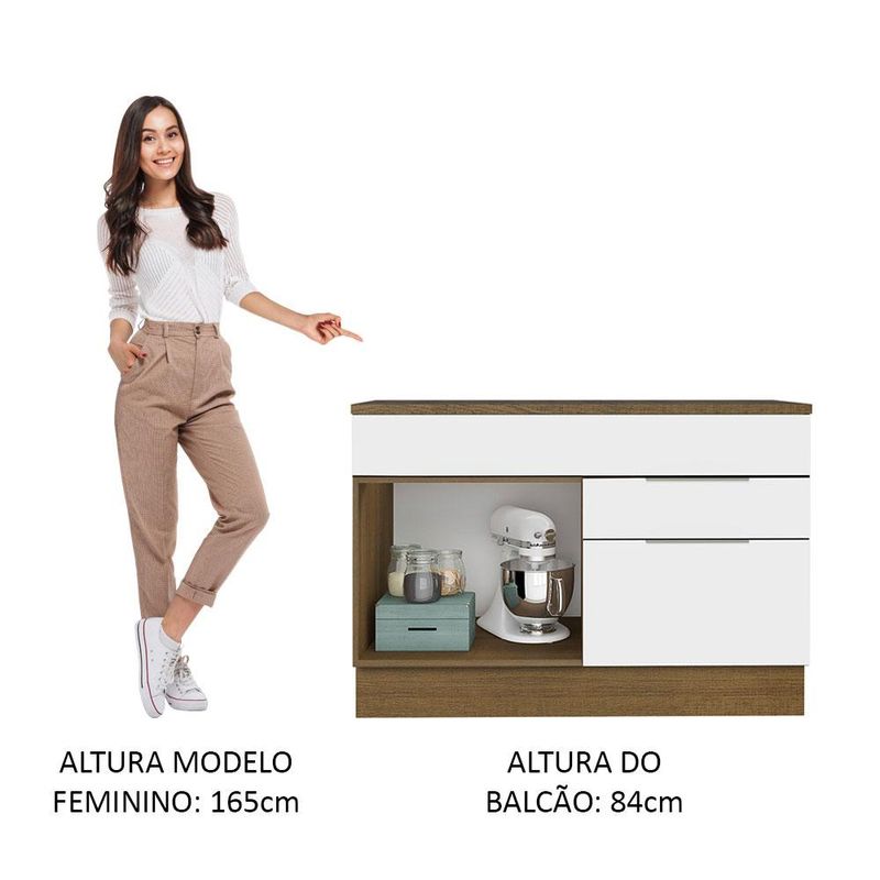 Balcão Gabinete 120 cm 1 Portas e 2 Gavetas (Com Tampo) Rustic/Branco Stella Madesa