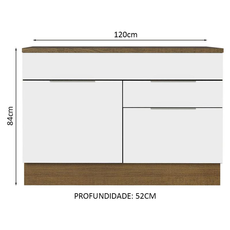 Balcão Gabinete 120 cm 1 Portas e 2 Gavetas (Com Tampo) Rustic/Branco Stella Madesa