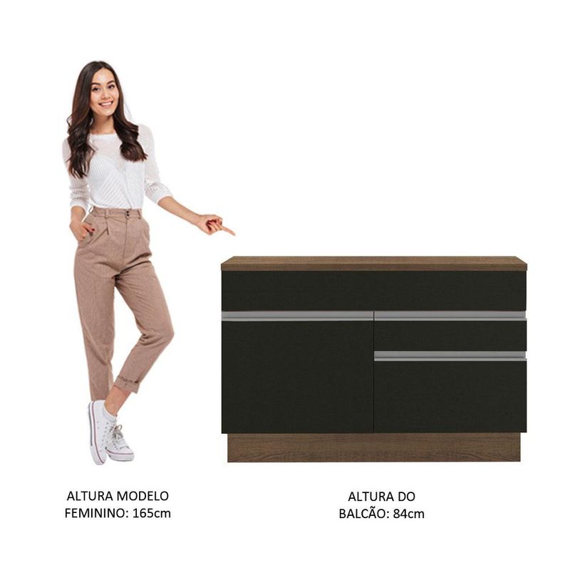Balcão Madesa Glamy 120 cm 1 Porta e 2 Gavetas (Com Tampo) - Rustic/Preto