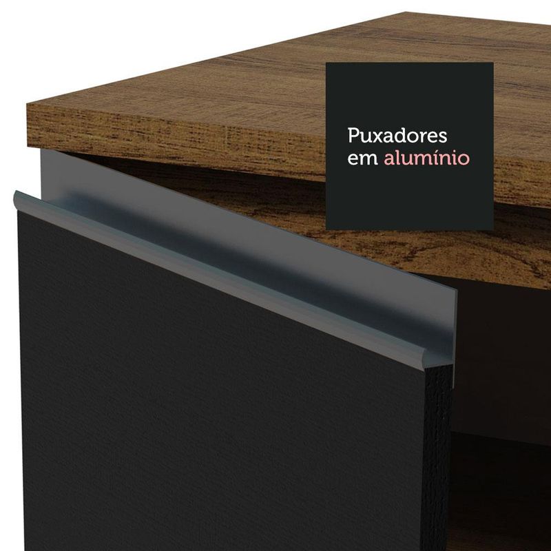 Balcão Madesa Glamy 120 cm 1 Porta e 2 Gavetas (Com Tampo) - Rustic/Preto
