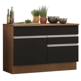 Balcão Madesa Glamy 120 cm 1 Porta e 2 Gavetas (Com Tampo) - Rustic/Preto Rustic/Preto