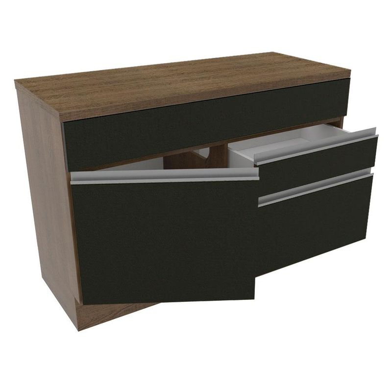 Balcão Madesa Glamy 120 cm 1 Porta e 2 Gavetas (Com Tampo) - Rustic/Preto