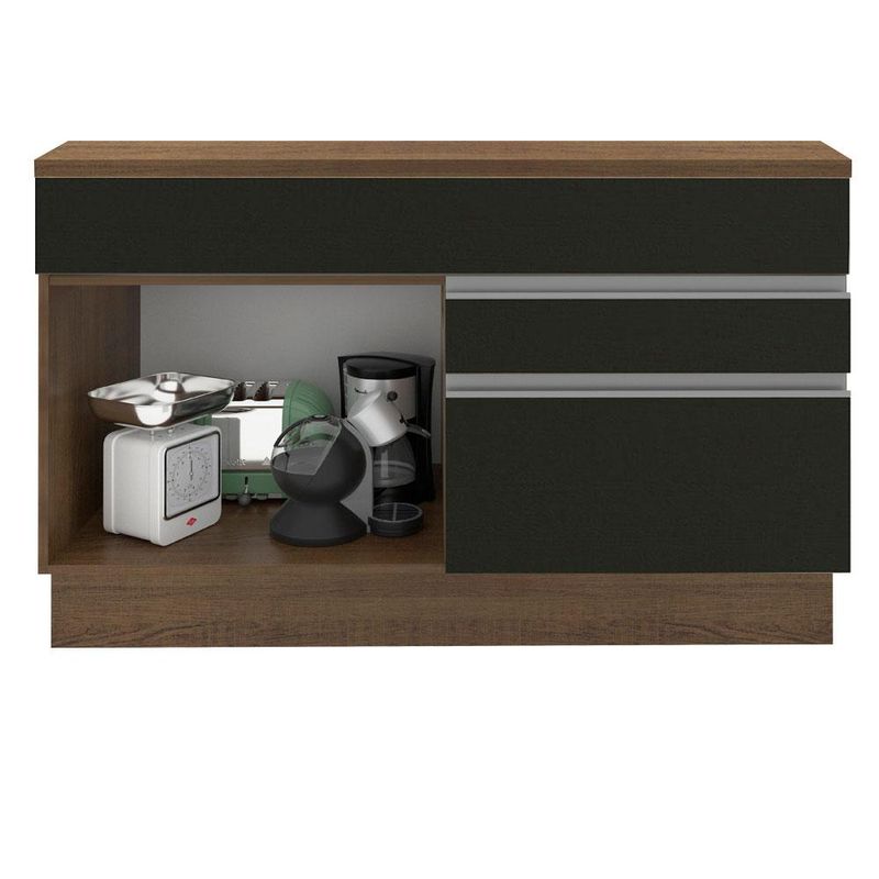 Balcão Madesa Glamy 120 cm 1 Porta e 2 Gavetas (Com Tampo) - Rustic/Preto