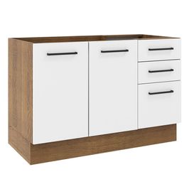 Balcão de Pia Madesa Agata 2 Portas e 3 Gavetas - Rustic/Branco Rustic/Branco