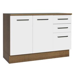 Balcão de Pia Cozinha 2 Portas e 3 Gavetas (Com Tampo) Rustic/Branco Agata Madesa Rustic/Branco