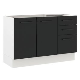 Balcão de Pia Madesa Agata 2 Portas e 3 Gavetas - Branco/Preto Branco/Preto
