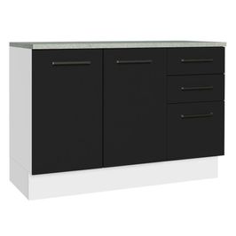 Balcão de Pia Cozinha 2 Portas e 3 Gavetas (Com Tampo) Branco/Preto Agata Madesa Branco/Preto
