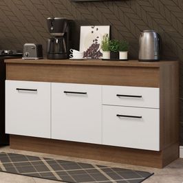 Balcão Madesa Agata 150 cm 2 Portas e 2 Gavetas (Com Tampo) - Rustic/Branco Rustic/Branco