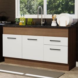 Balcão de Pia Madesa Agata 150 cm 2 Portas e 2 Gavetas (Sem Tampo e Pia) - Rustic/Branco Rustic/Branco