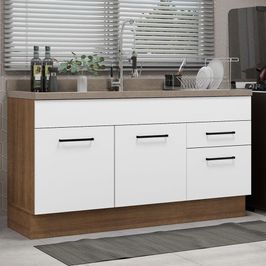 Balcão Gabinete de Pia Madesa Agata 150 cm 2 Portas e 2 Gavetas (Sem Tampo e Pia) - Rustic/Branco Rustic/Branco