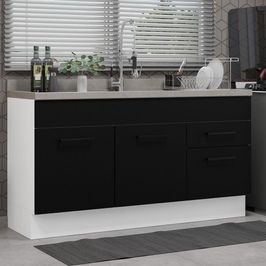 Balcão Gabinete de Pia Madesa Agata 150 cm 2 Portas e 2 Gavetas (Sem Tampo e Pia) - Branco/Preto Branco/Preto