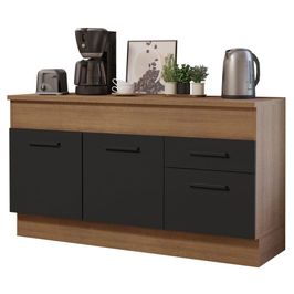 Balcão Madesa Agata 150 cm 2 Portas e 2 Gavetas (Com Tampo) - Rustic/Preto Rustic/Preto