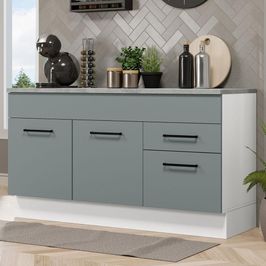 Balcão Gabinete Madesa Agata 150 cm 2 Gavetas 2 Portas (Com Tampo) - Branco/Cinza Branco/Cinza