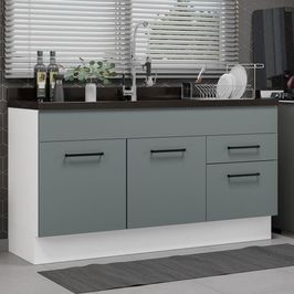 Balcão Gabinete de Pia Madesa Agata 150 cm 2 Portas e 2 Gavetas (Sem Tampo e Pia) - Branco/Cinza Branco/Cinza