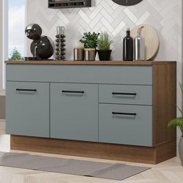 Balcão Gabinete Madesa Agata 150 cm 2 Gavetas 2 Portas (Com Tampo) - Rustic/Cinza Rustic/Cinza