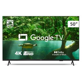 Smart TV Philips 50" 4K Google TV Comando de Voz Dolby Vision Atmos VRR/ALLM Bluetooth 50PUG7408 | Preto (Bivolt)