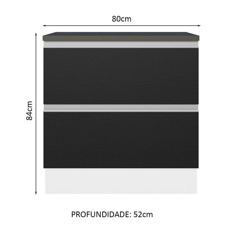 Balcão 100% MDF 80cm 2 Gavetas Branco/Preto Acordes Madesa