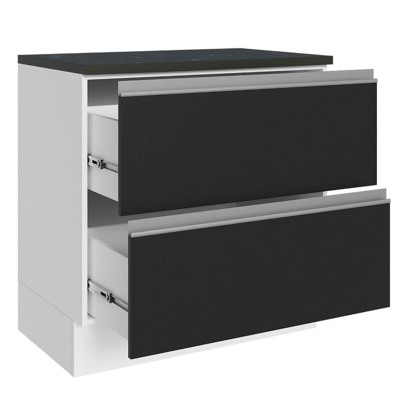 Balcão 100% MDF 80cm 2 Gavetas Branco/Preto Acordes Madesa