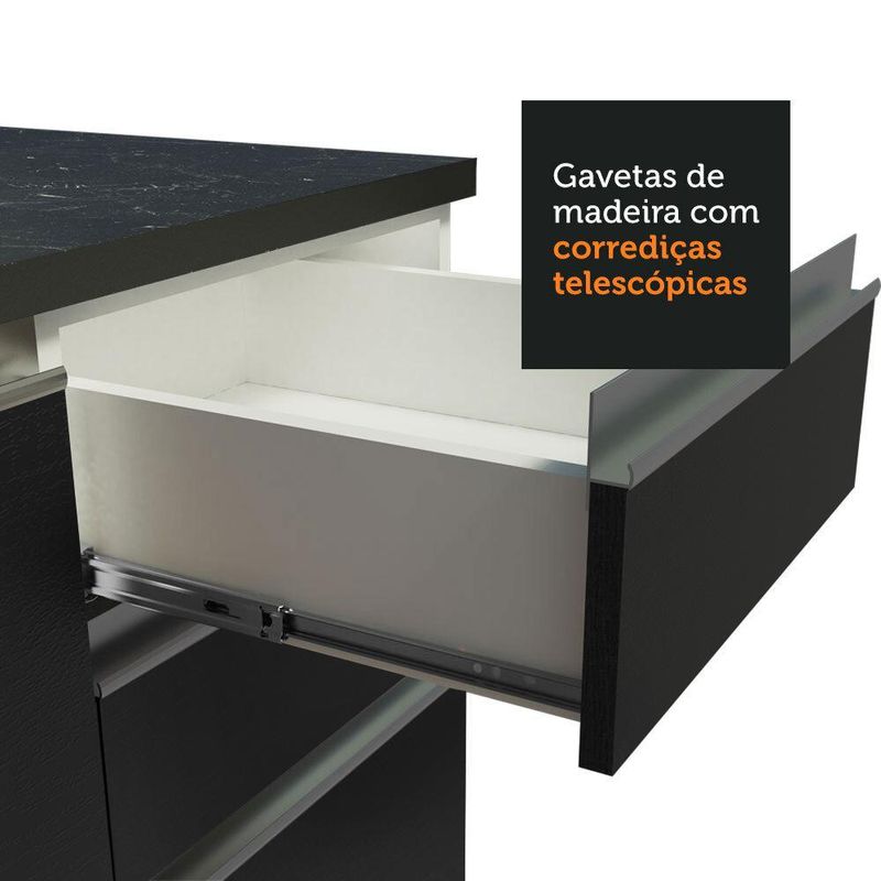 Balcão 100% MDF 80cm 2 Gavetas Branco/Preto Acordes Madesa