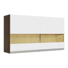 Armário Aéreo Madesa Glamy 120 cm 2 Portas com Vidro - Rustic/Branco Rustic/Branco