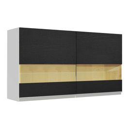 Armário Aéreo Madesa Glamy 120 cm 2 Portas com Vidro - Branco/Preto Branco/Preto