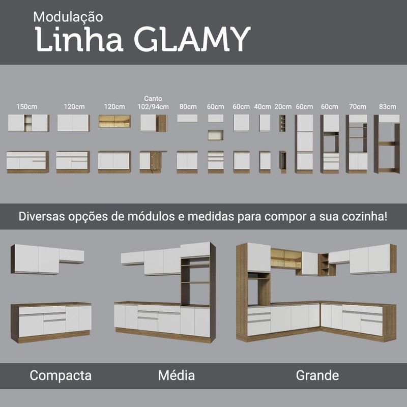 Armário Aéreo Madesa Glamy 35 cm 1 Porta - Rustic/Branco
