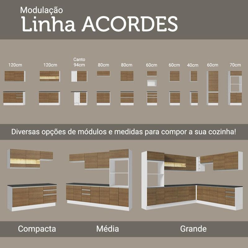Armário Aéreo Madesa Acordes 100% MDF 60 cm 1 Porta Basculante - Branco/Rustic