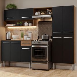 Armário de Cozinha Compacta Madesa Emilly Pop com Balcão Rustic/Preto Rustic/Preto
