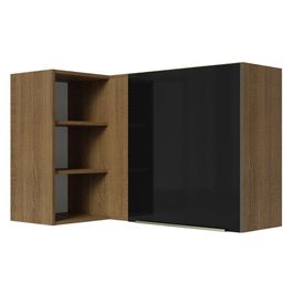 Armário Aéreo de Canto com Adega Acoplada Madesa Lux 1 Porta - Rustic/Preto Rustic/Preto