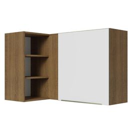 Armário Aéreo de Canto com Adega Acoplada Madesa Lux 1 Porta - Rustic/Branco Veludo Rustic/Branco Veludo