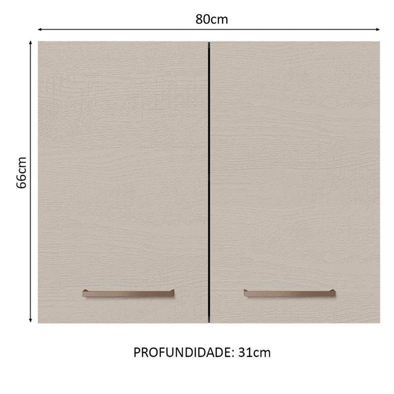 Armário Aéreo 80 cm 2 Portas Rustic/Crema Agata Madesa