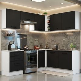 Cozinha Completa de Canto Madesa Agata 399002 com Armário e Balcão (Sem Tampo e Pia) - Branco/Preto Branco/Preto