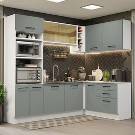 Cozinha Completa de Canto Madesa Agata 399001 com Armário e Balcão (Sem Tampo e Pia) - Branco/Cinza Branco/Cinza