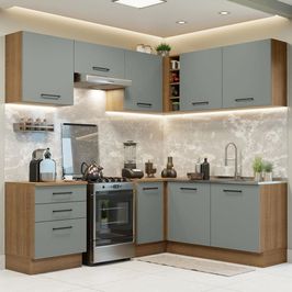 Cozinha Completa de Canto Madesa Agata 399002 com Armário e Balcão (Sem Tampo e Pia) - Rustic/Cinza Rustic/Cinza