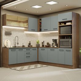 Cozinha Completa de Canto Madesa Agata 459001 com Armário e Balcão (Sem Tampo e Pia) - Rustic/Cinza Rustic/Cinza